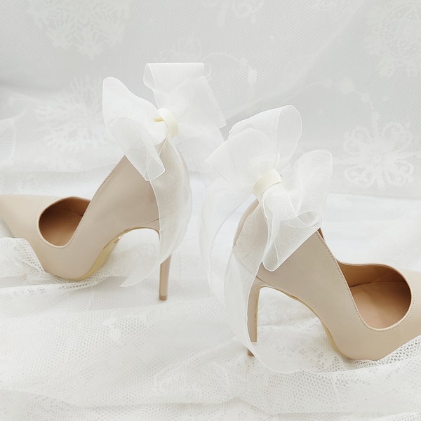 Ivory/cream white black chiffon bows,clips for wedding shoes,shoes decorations,wedding shoe clips,clips for the bride,satin wedding shoes