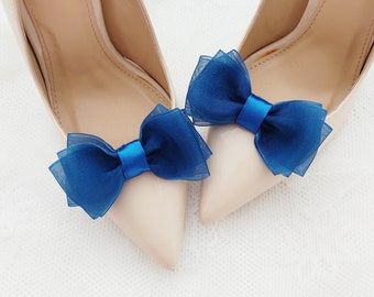 Blue chiffon bows,clips for wedding shoes,shoes decorations,wedding shoe clips,clips for the bride,navy bows,something blue,wedding shoes