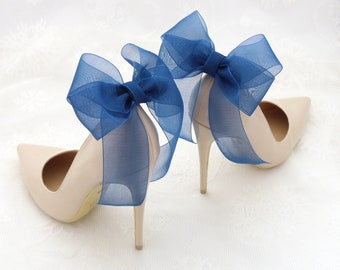 Blue chiffon bows shoe clips for wedding,shoes decorations,wedding shoe clips,clips for the bride,navy bows,something blue,wedding shoes