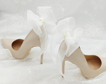 Fiocchi in chiffon nero bianco crema avorio con fermagli per scarpe in raso, fiocchi per scarpe, fermagli per scarpe da sposa, fermagli per sposa matrimonio