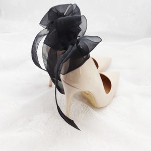 black chiffon shoe clips with suede bows ,shoes decorations,shoe clips,clips for the heels ,black bows,clips for party event prom