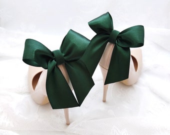 Satin dark green bows,clips for wedding shoes,shoes decorations,wedding shoe clips,clips for the bride,green satin bows,christmas green bow