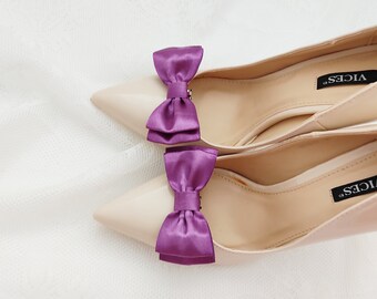 Purple satin bows ,shoes decorations,wedding shoe clips,clips for the bride,satin bows,wedding violet shoes decorations,bridesmaids shoe