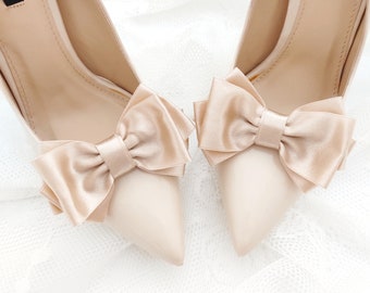 Beige satin bows,clips for wedding shoes,shoes decorations,wedding shoe clips,clips for the bride,satin bows,wedding skin shoes clips