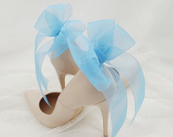 Blue chiffon bows,clips for wedding shoes,shoes decorations,wedding shoe clips,clips for the bride,blue wedding shoes,white shoe clips