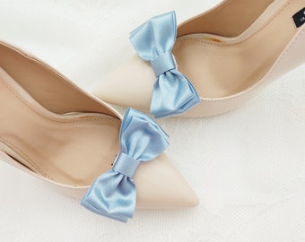 Blue Satin bow shoe clips  ,clips for wedding shoes ,shoes decorations,wedding shoe clips, bride,blue satin bows,something blue,wedding blue