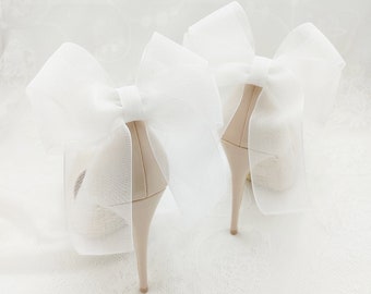 Fiocchi in chiffon bianco, fermagli per scarpe, fiocchi per scarpe, fermagli per scarpe da matrimonio, fermagli per la sposa, fiocchi in chiffon, matrimonio