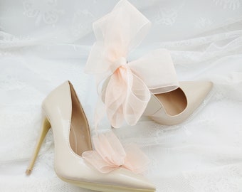 Blush chiffon bows,satin bow clips for wedding shoes,shoes decorations,wedding shoe clips,clips for the bride,white ivory wedding shoes