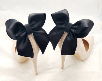 Fiocchi neri in raso, clip per scarpe, decorazioni per scarpe, clip per scarpe da sposa,fiocchi in raso nero, clip per scarpe per il tallone