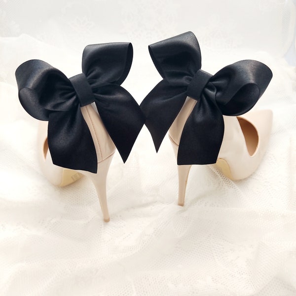 Fiocchi neri in raso, clip per scarpe, decorazioni per scarpe, clip per scarpe da sposa,fiocchi in raso nero, clip per scarpe per il tallone