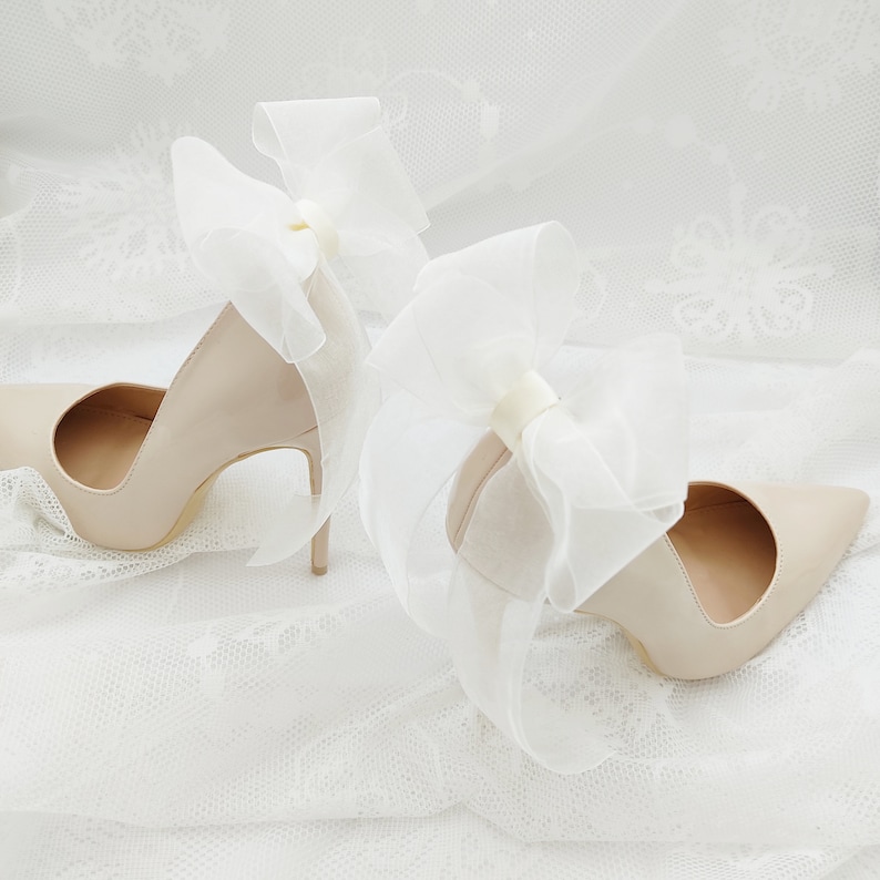 Ivory/cream white black chiffon bows,clips for wedding shoes,shoes decorations,wedding shoe clips,clips for the bride,satin wedding shoes image 6