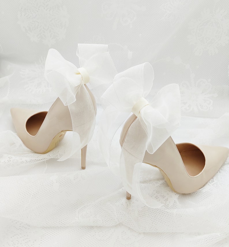 Ivory/cream white black chiffon bows,clips for wedding shoes,shoes decorations,wedding shoe clips,clips for the bride,satin wedding shoes image 5