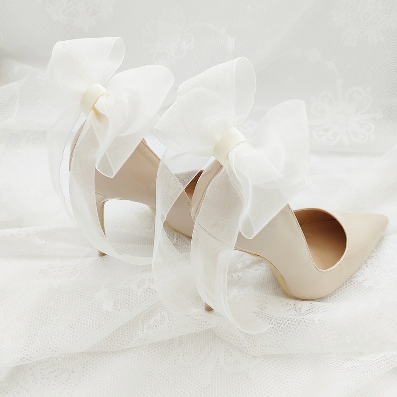 Ivory/cream white black chiffon bows,clips for wedding shoes,shoes decorations,wedding shoe clips,clips for the bride,satin wedding shoes image 2