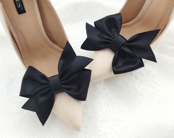 Lazos de satén negro, pinzas para zapatos de boda, lazos para zapatos, pinzas para zapatos de boda, pinzas para zapatos de novia, lazos de satén, boda