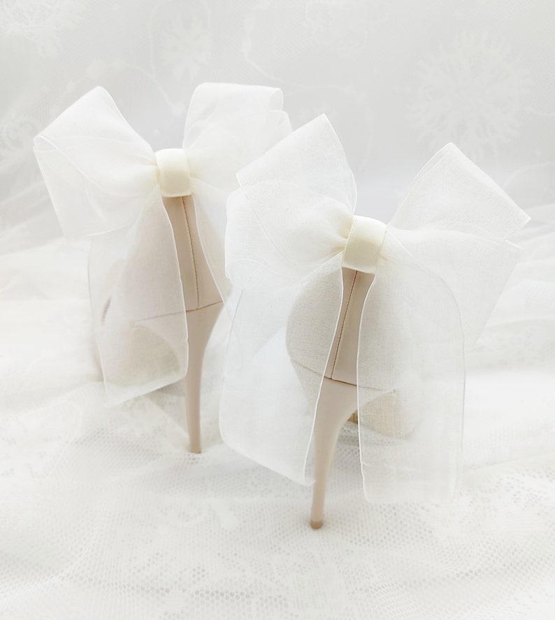 Ivory/cream white black chiffon bows,clips for wedding shoes,shoes decorations,wedding shoe clips,clips for the bride,satin wedding shoes image 10