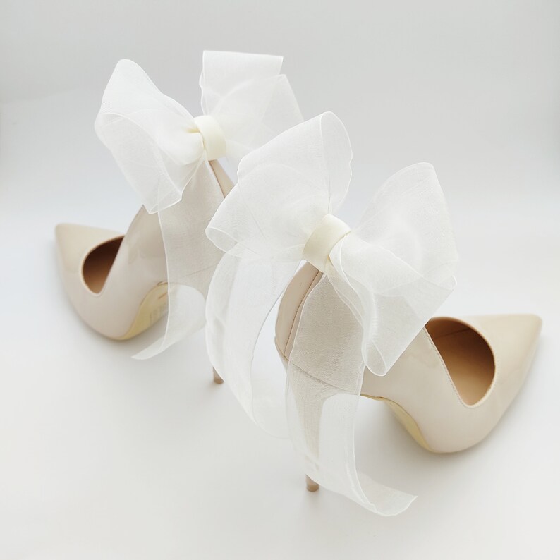 Ivory/cream white black chiffon bows,clips for wedding shoes,shoes decorations,wedding shoe clips,clips for the bride,satin wedding shoes image 7