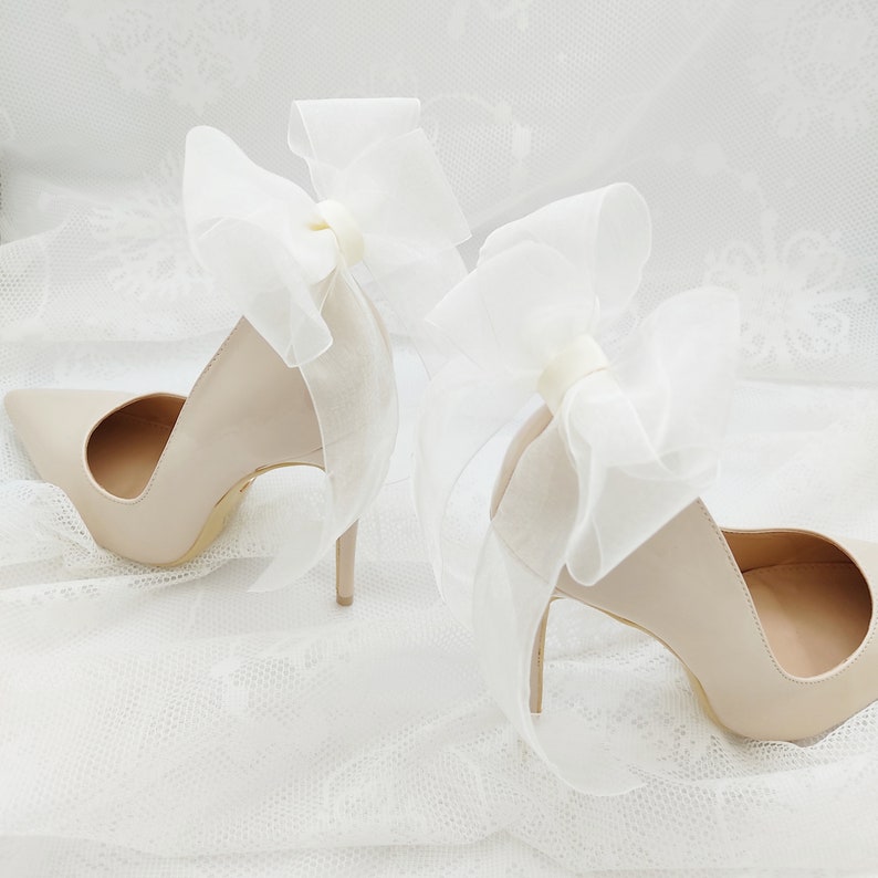 Ivory/cream white black chiffon bows,clips for wedding shoes,shoes decorations,wedding shoe clips,clips for the bride,satin wedding shoes image 4