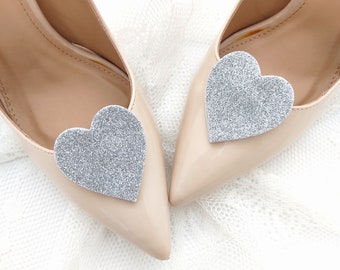 Clip per scarpe a cuore glitter argento, clip per scarpe da sposa, clip per sposa, clip per scarpe a cuore glitter, accessori per scarpe, matrimonio