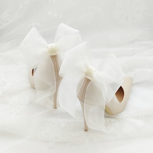Ivory/cream white black chiffon bows,clips for wedding shoes,shoes decorations,wedding shoe clips,clips for the bride,satin wedding shoes image 8