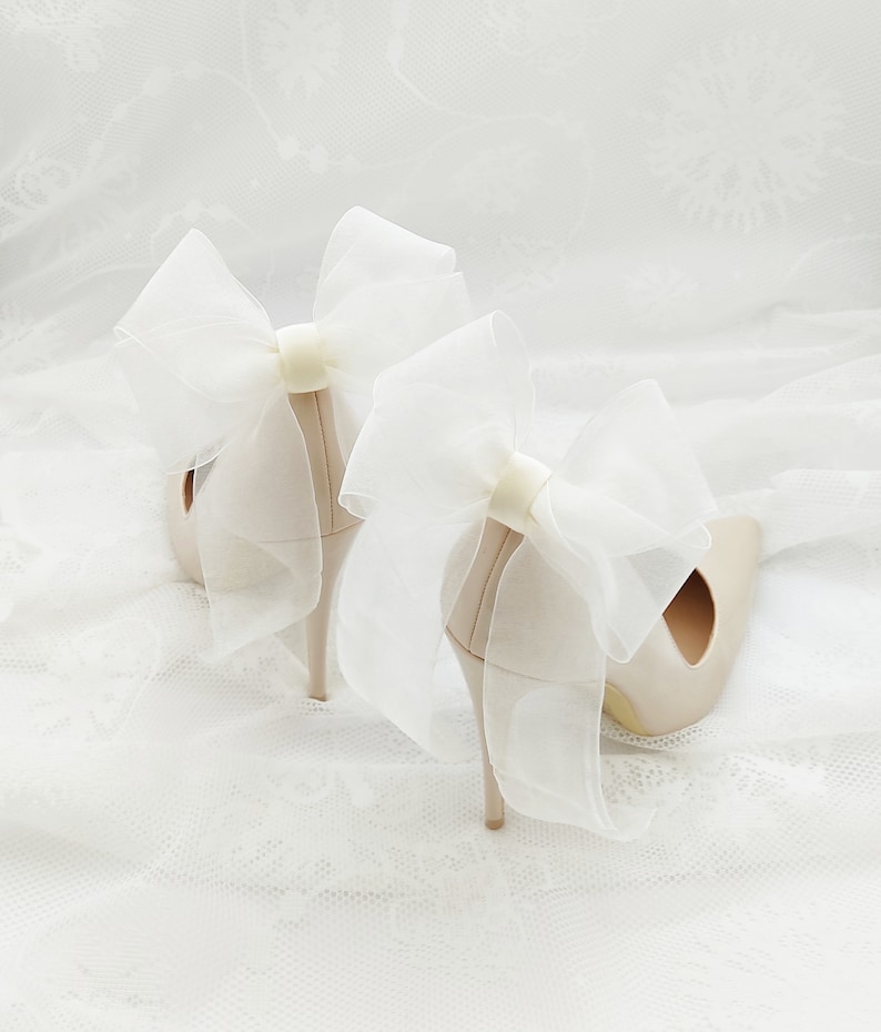 Ivory/cream white black chiffon bows,clips for wedding shoes,shoes decorations,wedding shoe clips,clips for the bride,satin wedding shoes image 8