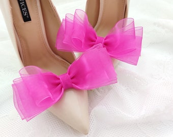 fuchsia chiffon bows,clips for wedding shoes,shoes decorations,wedding shoe clips,clips for bride,pink wedding shoes,shoe clips
