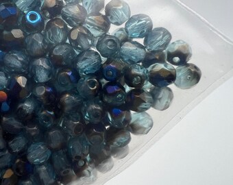 600 pcs Perles facettées en verre tchèque 4 mm Bleu aigue-marine