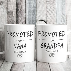 Promoted To Nana and Grandpa Mugs // Personalised Pregnancy Reveal // Baby On The Way // New Grandparent Gifts // Pregnancy Announcement