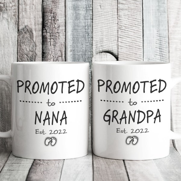 Promoted To Nana and Grandpa Mugs // Personalised Pregnancy Reveal // Baby On The Way // New Grandparent Gifts // Pregnancy Announcement