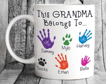 Personalised Grandma Handprints Mug // Mother's Day Gift // Birthday Present for Gran // Family Gift // Customised Prints