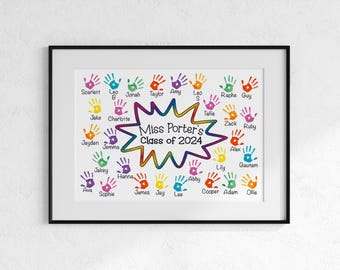 Teacher Print Personalised with Handprints & Names – Unframed Gift for School, College or Uni – Retirement or Leaving Present from Students