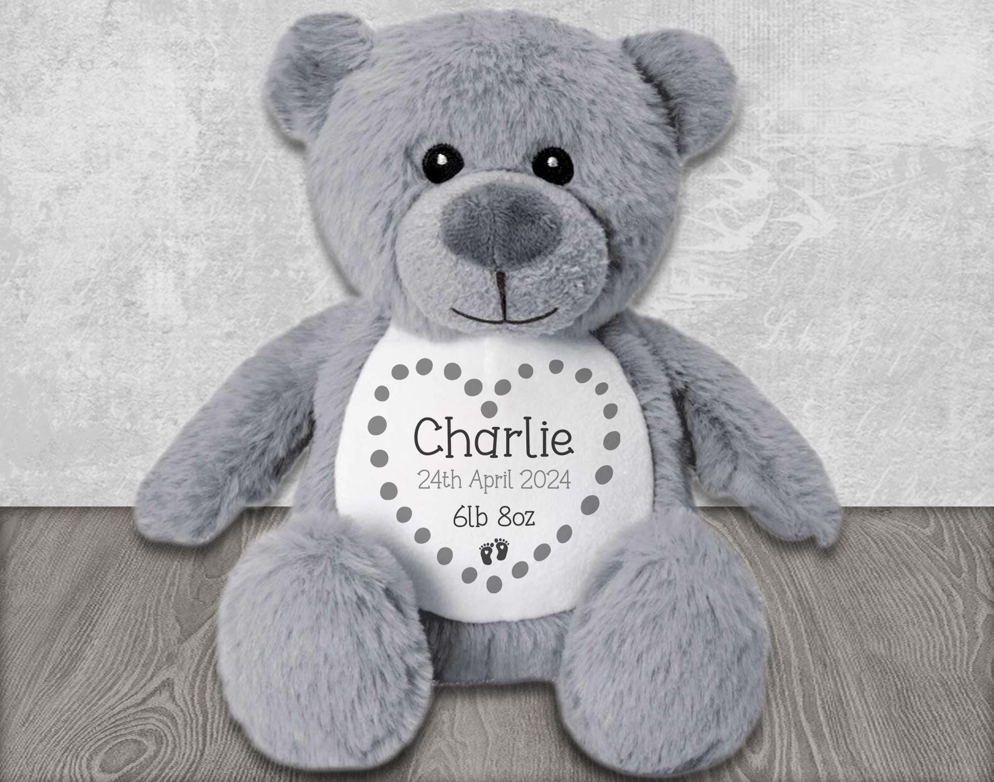 Ourson Personnalisé Naissance - Peluche Douce 24 Cm - Cadeau De Naissance Avec Prénom, Date, Poids - Souvenir Unique Pour Bébé