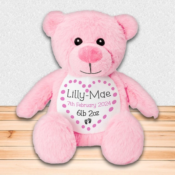 Personalised Teddy Bear for New Baby Gift Pink Bear With Baby s Name and Stats to Celebrate Birth of Baby Girl Soft Toy for Child Etsy Canada