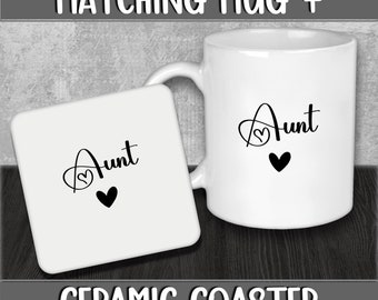 Mug and Coaster Set for Aunt for Mother's Day Gift or Birthday Present - Christmas Present from Kids - New Aunt Gift