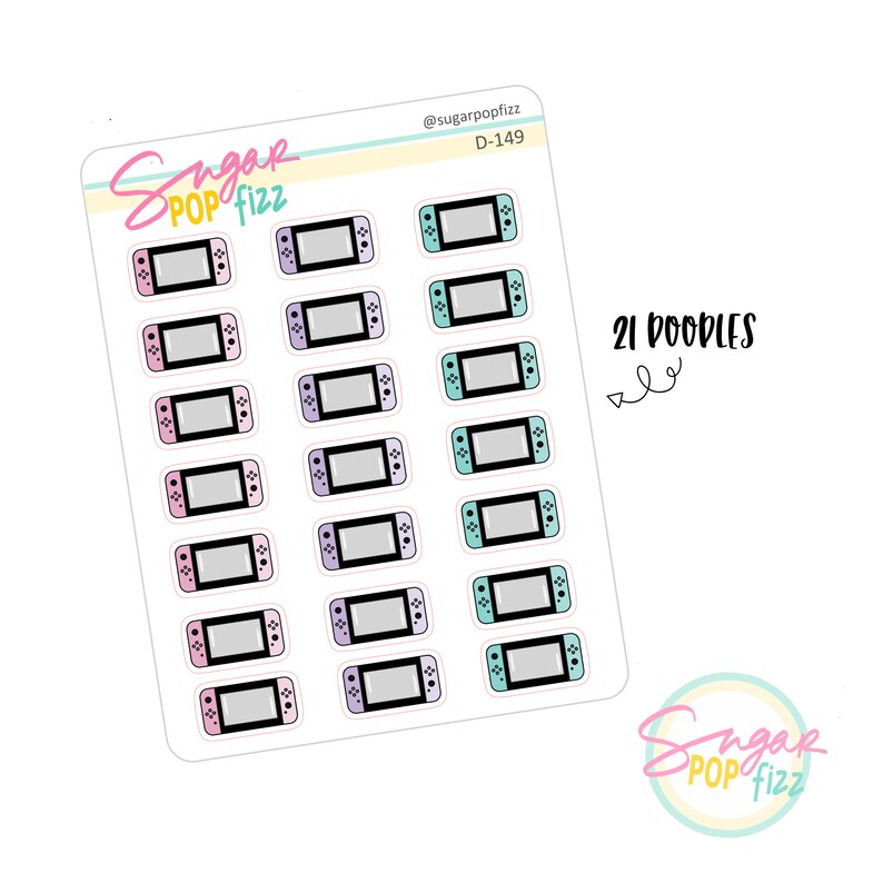 D149 Game Doodles Stickers Planner Stickers- Doodle Stickers Gaming Stickers Switch Doodle Stickers Sugar Pop Fizz