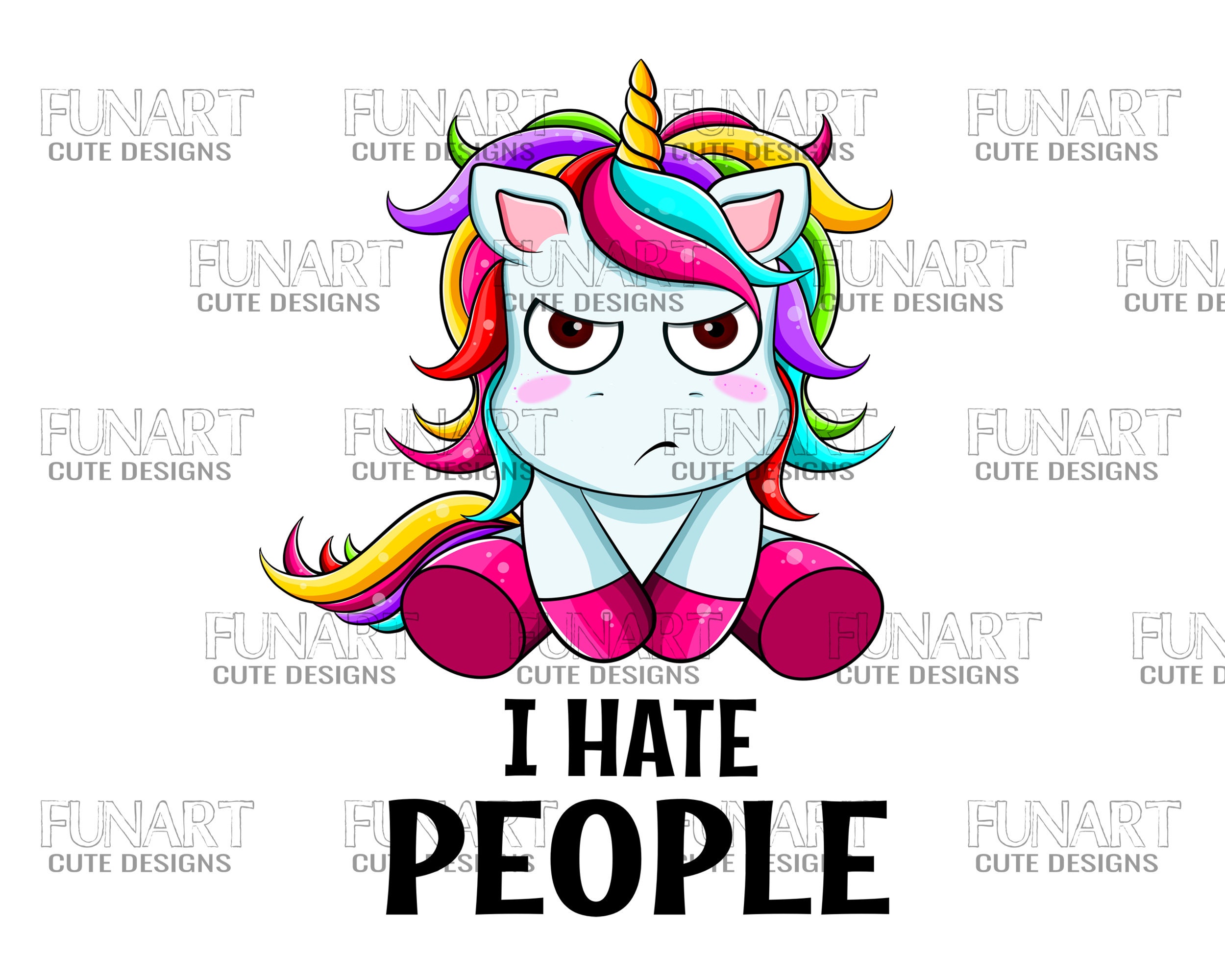 I hate people cute angry einhorn PNG Datei Sublimation | Etsy