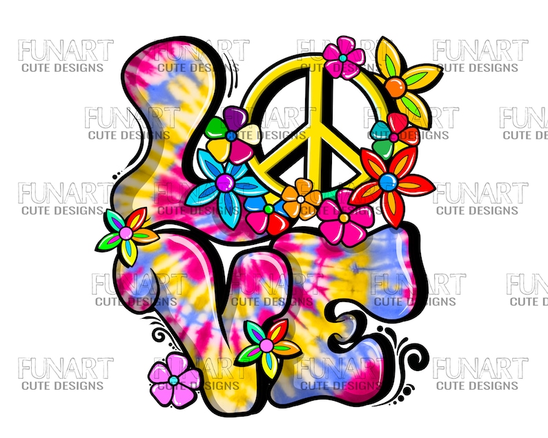 Hippie Peace Love Flowers PNG File Sublimation Design - Etsy