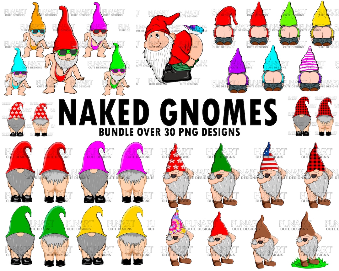 Naked Gnomes Clipart Bundle Png Files Funny Gnome Designs PNG