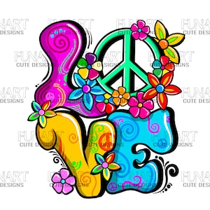 Hippie peace love  flowers PNG File, Sublimation Design, Digital Download, hippie Sublimation Designs Downloads