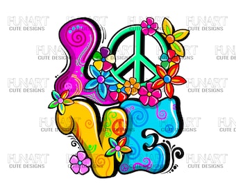 Hippie peace love flowers PNG File, projekt sublimacji, pobieranie cyfrowe, pobieranie projektów sublimacji hippie