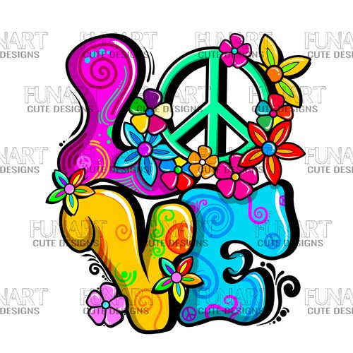 Hippie Peace Love Flowers PNG File Sublimation Design - Etsy