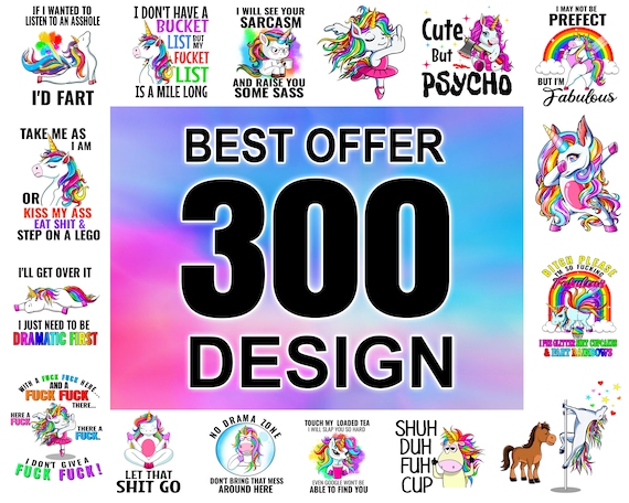 Unicorn PNG Bundle: 300 Funny Designs (Digital Download)