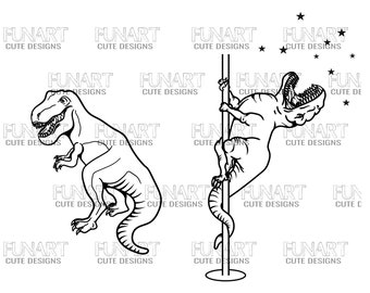 Dinosaur Pole Dance Clipart: T-Rex SVG PNG (Digital Download)