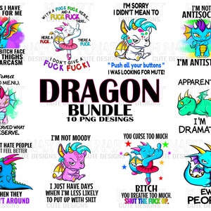 10 Dragon Designs  PNG File, Sublimation Design, dragons Digital Download,  little dragon Designs Downloads