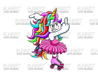 Angry Unicorn Middle Finger Roller Skater PNG (Digital Download)