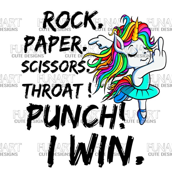 Roock paper scissors throat punch  PNG File, Sublimation Design, Digital Download funny unicorn middle finger
