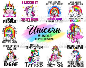 Funny Unicorn PNG Bundle: Sublimation Designs (Digital Download)