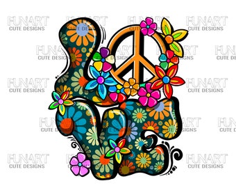 Hippie peace love flowers PNG File, projekt sublimacji, pobieranie cyfrowe, pobieranie projektów sublimacji hippie