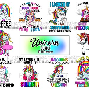 Bundle 10 Funny unicorn PNG DESIGNS   -Digital image png instant download for sublimation annd other prints