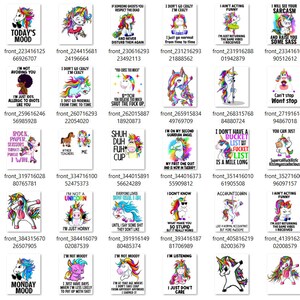 May include: A collection of 48 colorful digital printable images featuring unicorns with humorous sayings. The images are perfect for creating greeting cards, invitations, or social media posts.