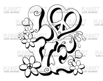 Hippie peace love flowers PNG File, projekt sublimacji, pobieranie cyfrowe, pobieranie projektów sublimacji hippie